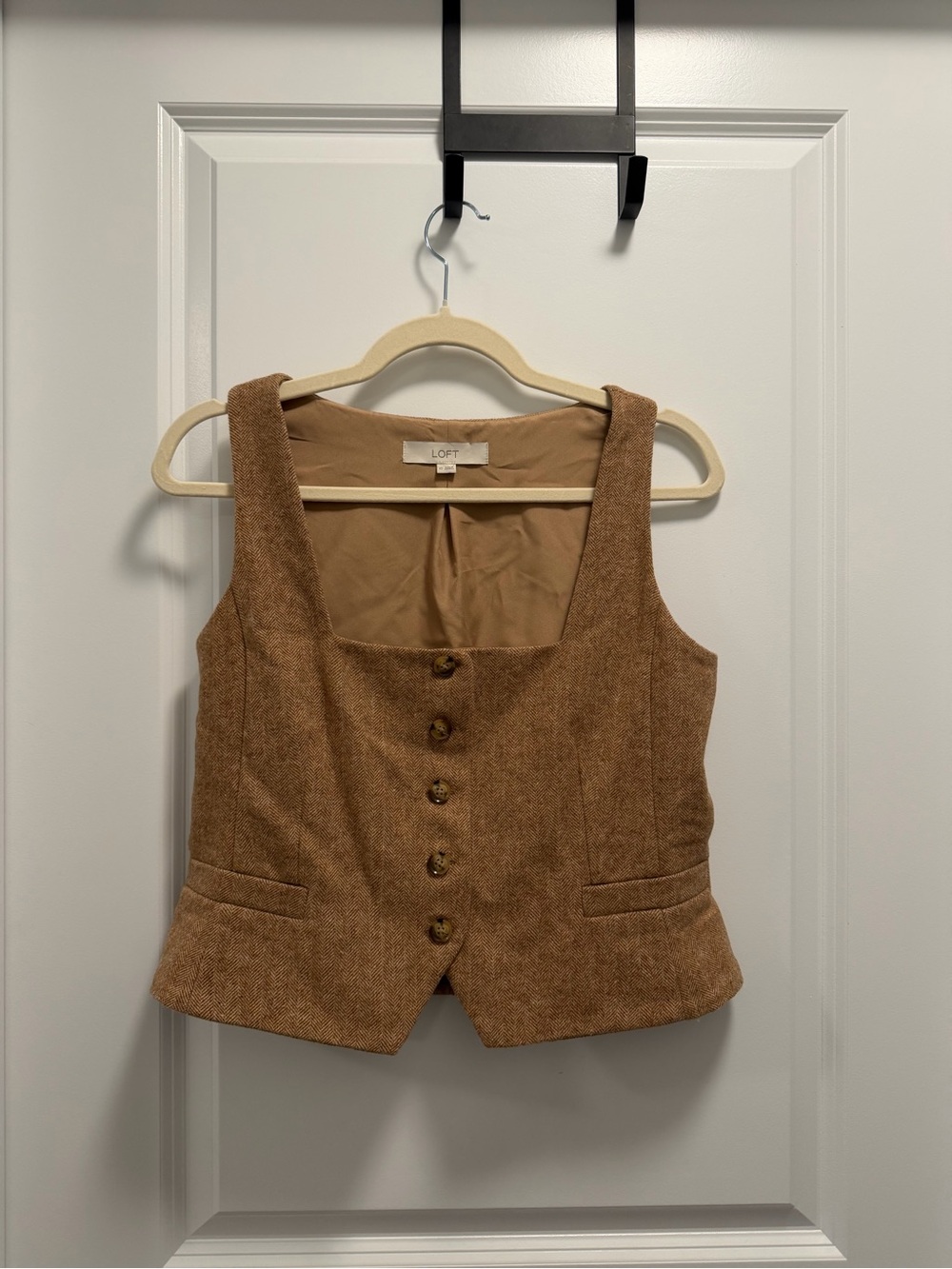 LOFT Tan Tweed Button-Front Waistcoat Vest